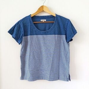 Boxy denim blue t shirt with nautical stripes (size XXS - fits XS/s)